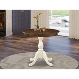 East West Furniture Dinning Table - Walnut Table Top and Linen White Pedestal Leg Finish