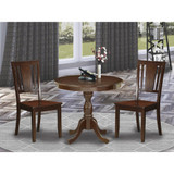 East West Furniture 3 Piece DINETTE SET Consists of 1 Pedestal Dining Table and 2 Mahogany Dinning Chairs with Panel Back - Mahogany Finish
