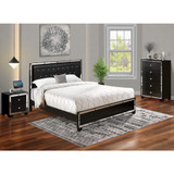 East West Furniture 3-PC Nella Wooden Set for Bedroom with Button Tufted Wood Bed Frame, Drawer Chest and End Table - Black Leather King Headboard and Black Legs
