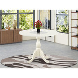 East West Furniture Modern Kitchen Table with Drop Leaves - Linen White Table Top and Linen White Pedestal Leg Finish