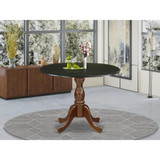 East West Furniture Kitchen Table with Drop Leaves - Black Table Top and Mahogany Pedestal Leg Finish