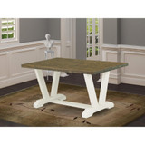 East West Furniture 1-Piece, Kitchen Table with Rectangular Distressed Jacobean Table top and Linen White Wooden Legs Finish