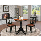 East West Furniture 3-Piece Table Set Contains a Dinner Table and 2 Faux Leather Kitchen Chairs with Napoleon Back - Black Finish