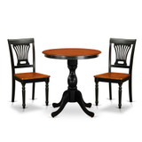 East West Furniture 3-Piece Kitchen Table Set Include a Wood Dining Table and 2 Modern Dining Chairs with Slatted Back - Black Finish