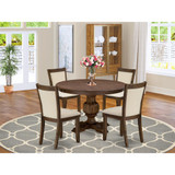 East West Furniture 5-Piece Dining Table Set - A Gorgeous Dinning Table and 4 Gorgeous Light Beige Linen Fabric Kitchen Chairs with Stylish High Back (Sand Blasting Antique Walnut Finish)
