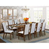 East West Furniture 11-Pieces Dining Room Set - A Butterfly Leaf Double Pedestal Dining Room Table and 10 Grey Linen Fabric Kitchen Chairs with High Back - Antique Walnut Finish