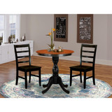 East West Furniture 3-Piece Mid Century Dining Set Contains a Dinner Table and 2 Mid Century Chairs with Ladder Back - Black Finish