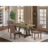 East West Furniture 5-Piece Modern Dining Table Set-A Mid Century Dining Table and 4Linen FabricModern Chairs with High Back - Distressed Jacobean Finish