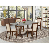 East West Furniture 5-Pc Modern Dining Set Consists of a Mid Century Table and 4 Light Beige Linen Fabric Parsons Chairs with Stylish Back - Distressed Jacobean Finish