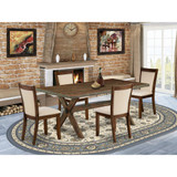 East West Furniture 5-Piece Dining Table Set Includes a Rectangular Dining Table and 4 Light Beige Linen Fabric Upholstered Chairs with Stylish Back - Distressed Jacobean Finish