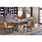 East West Furniture 5 Piece Modern Dinette Set - A Cement Top Rustic Kitchen Table with Trestle Base and 4 Dark Khaki Linen Fabric Dinner Chairs - Distressed Jacobean Finish