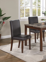 Classic Stylish Espresso Finish 5pc Dining Set Kitchen Dinette Faux Marble Top Table Bench and 3x Chairs Faux Leather Cushions Seats Dining Room