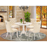 5 Piece Kitchen Table Set Contains a Round Dining Table with Dropleaf