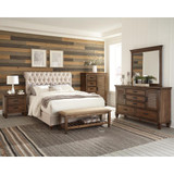 Devon 4-piece Upholstered California King Bedroom Set Beige and Burnished Oak