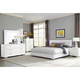 5-piece California King Bedroom Set with LED Headboard and Mirror Glossy White