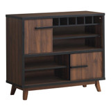 Ezekiel Wine Cabinet with 2 Sliding Doors Walnut and Black