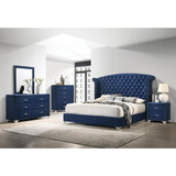 Melody Queen Wingback Upholstered Bed Pacific Blue