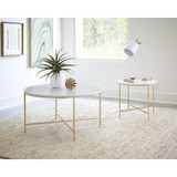 Ellison Round X-cross End Table White and Gold