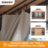 Sunjoy Patio Steel Frame 11 x 13ft 2 Tier Soft Top Gazebo with Beige Canopy