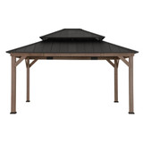 13 ft. x 15 ft. Cedar Framed Gazebo with Brown Steel 2-tier Hip Roof Hard Top