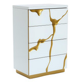 Modern White with Gold Ribbon 35.4" Tall 4-Drawer Chest