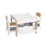 Kids Art Play Activity Table with Storage Shelf and Chair Set, White & Gray