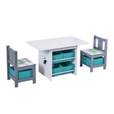 Kids Art Play Activity Table with Storage Shelf and Chair Set, Blue & Gray