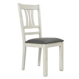 Distressed White Rubberwood and Gray Upholstered  Seat Dining Chair, Set of 2