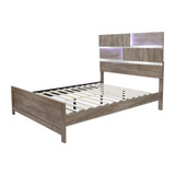 Farmhouse Panel Queen Platform Bed Headboard and Footboard Set with Lights