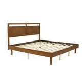 Farmhouse Double Panel Wood Headboard and Frame  Platform Bed Set, King