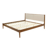 Modern Beige Upholstered Headboard and Wood Frame Platform Bed Set, King