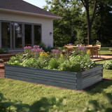 Gray Metal Rectangular 6ft x 3ft Garden Bed Planter
