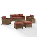 Bradenton 7Pc Outdoor Wicker Sofa Set Sangria/Weathered Brown - Sofa, Coffee Table, Side Table, 2 Armchairs & 2 Ottomans