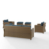 Bradenton 7Pc Outdoor Wicker Sofa Set Navy/Weathered Brown - Sofa, Coffee Table, Side Table, 2 Armchairs & 2 Ottomans