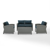 Bradenton 4Pc Outdoor Wicker Conversation Set Navy/Gray - Loveseat, Coffee Table, & 2 Arm Chairs