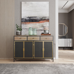 48" Wide 4 Door Modern Sideboard with 3 Top Drawers, Freestanding Sideboard Storage 