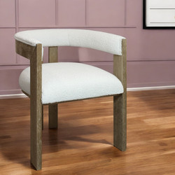 Ivory and Brown Boucle Upholstered Open Back Dining Arm Chair