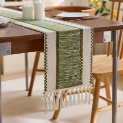 Boho style Table Runner with Tassels, Green