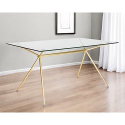 Minimalist Dining Table Clear and Gold Glass Top with Extendable Steel