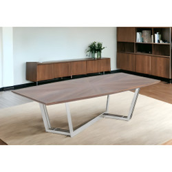  Walnut Silver Rectangular Dining Table, Wood Iron