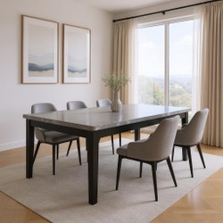 Dark Gray Faux Marble Wood Dining Table Set Square Shape