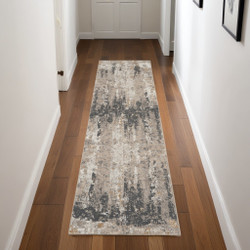 8' Modern Cream Black and Gray Tufted Wool Polyester Abstract Runner Rug - Handmade Washable