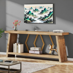 2-Tier Narrow Console Table, Light Oak