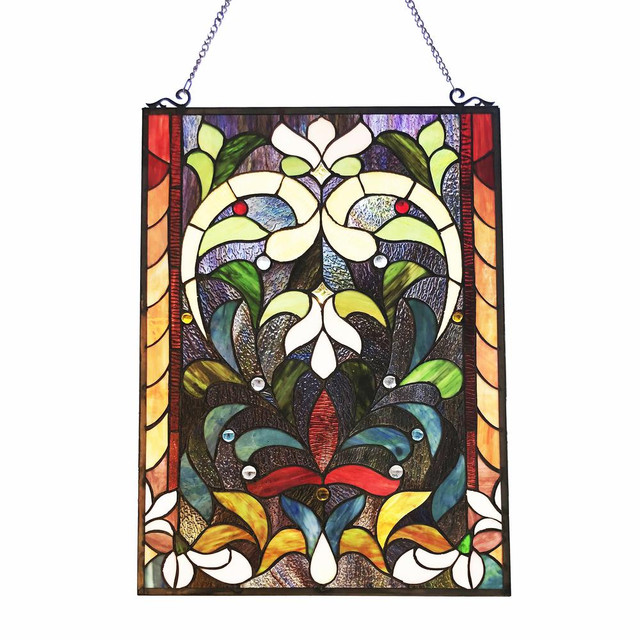 CHLOE Lighting AUDRINA Tiffany-Style Victorian Stained-Glass Window Panel 24" Height