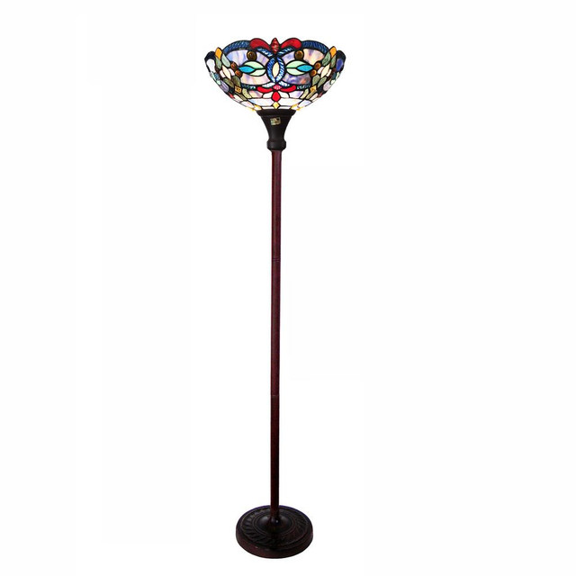 CHLOE Lighting VIVIAN Tiffany-Style Victorian Stained Glass Torchiere Floor Lamp 69" Height