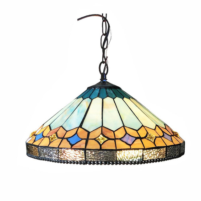 CHLOE Lighting NICHOLAS Tiffany-Style Mission Stained Glass Ceiling Pendant 18" Height