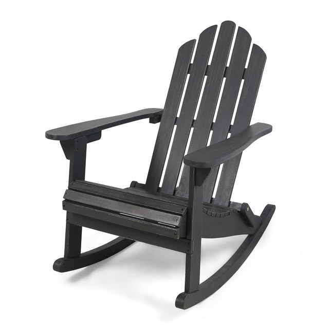 Cara Outdoor Adirondack Acacia Wood Rocking Chair, Dark Gray Finish
