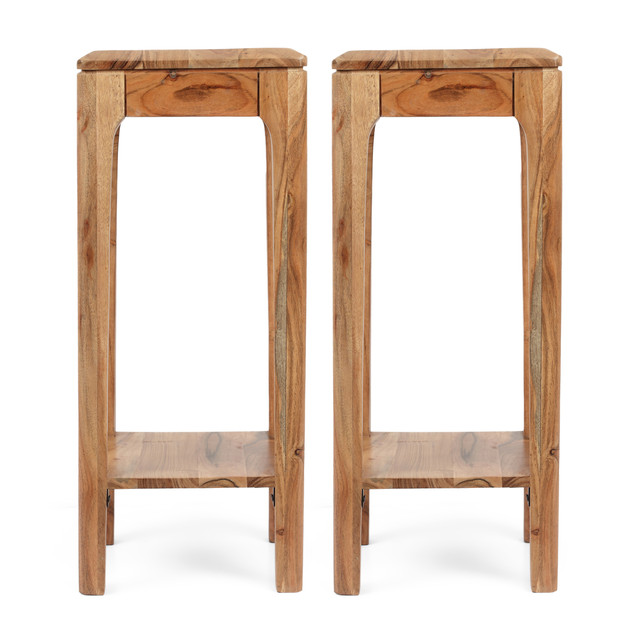 Waterford Haralson Handcrafted Mid-Century Modern Acacia Wood Plant Stand, Set of 2