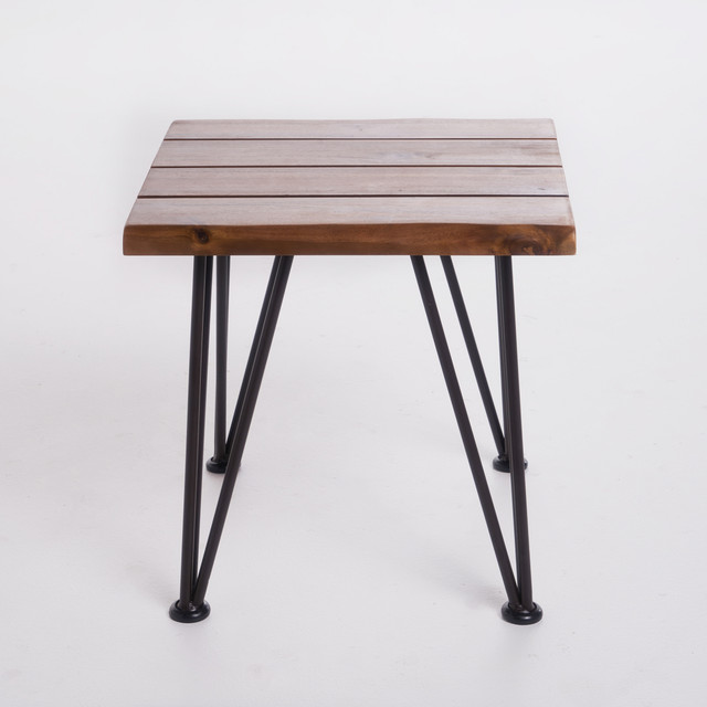 Gerston Indoor Industrial Rustic Finshed Iron and Teak Finished Acacia Wood Side Table
