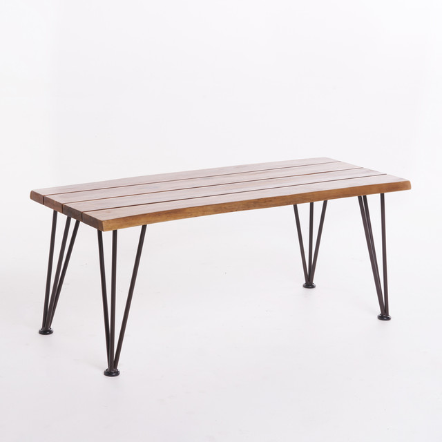 Zephyra Indoor Industrial Rustic Finshed Iron and Teak Finished Acacia Wood Coffee Table